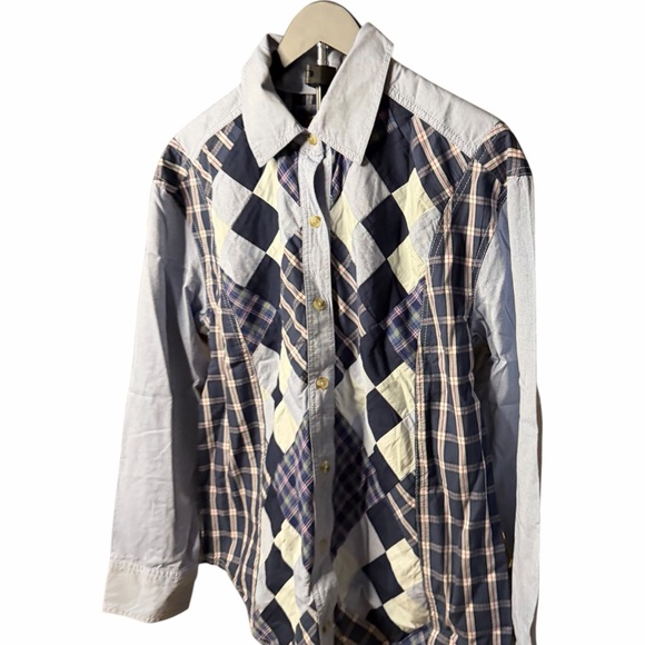 We the Free Free People Blue Plaid Patchwork button down Small NWOT - Picture 4 of 5